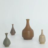 Small Mid-Century Scandinavian Modern Collectible Brown Stoneware Vases by Gunnar Borg, Set of 4