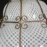 Amazing large Venetian lantern in Murano reticello glass, 1940s