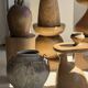 Stool, side table, end table in solid suar wood spheres H50 D39