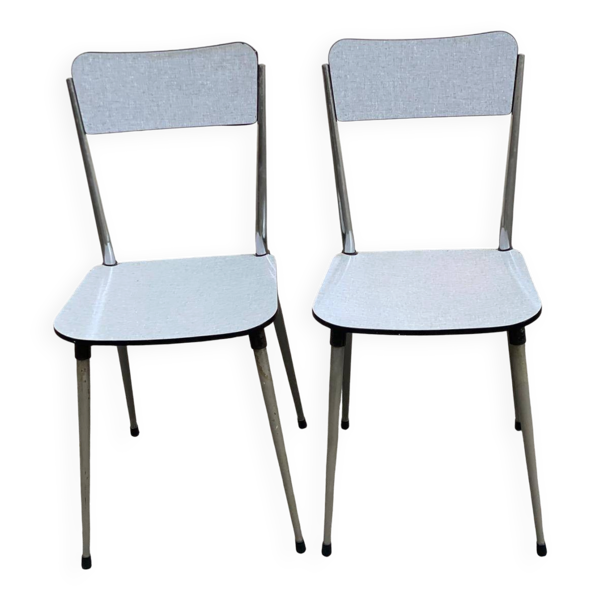 2 chaises formica beige et acier 1980 — Beyit