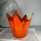Murano orange handkerchief vase large 1970 Italy