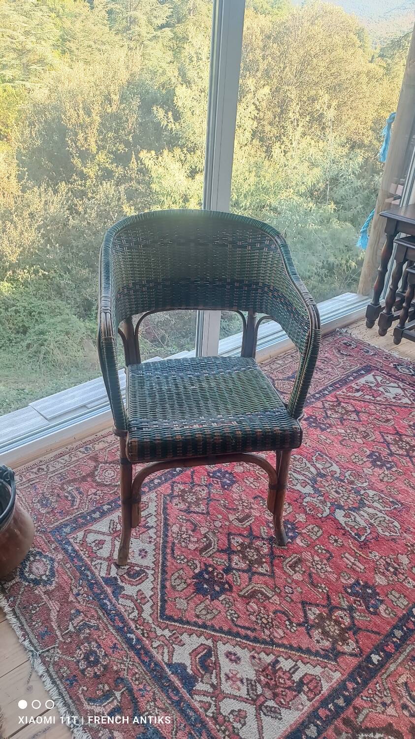 Vintage wicker and rattan bridge chair