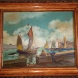 Oil on canvas French school XXth representing a port scene, signed J.Chatelin