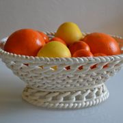 Woven ceramic oval fruit bowl or dish
