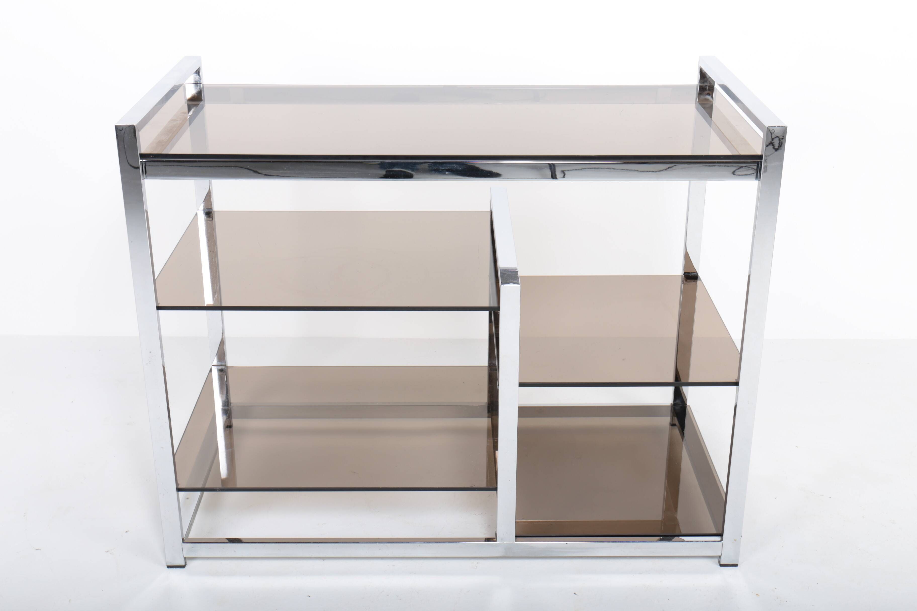 Vintage hifi or TV unit in chrome steel and smoked glass