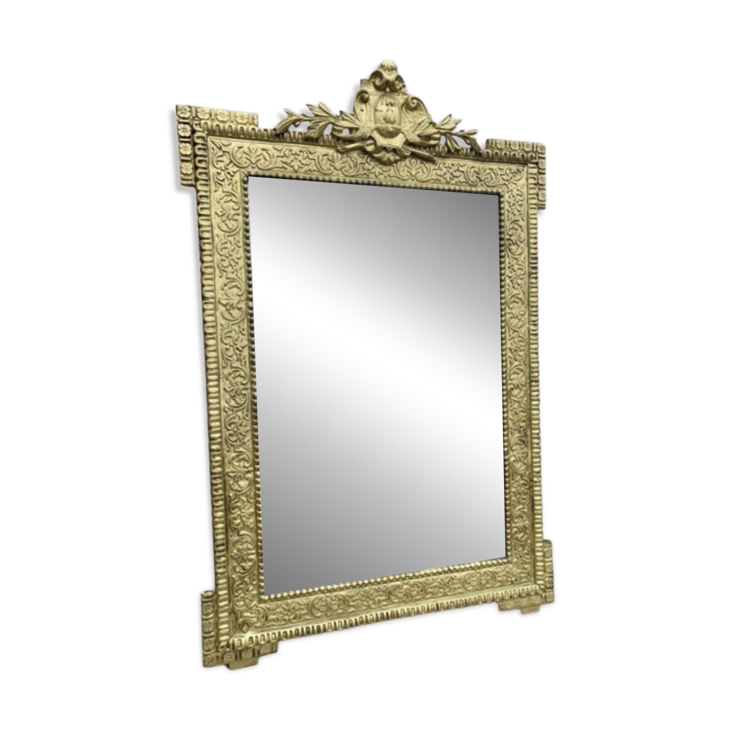 19th-century antique mirror in carved gilded wood, Napoleon style.