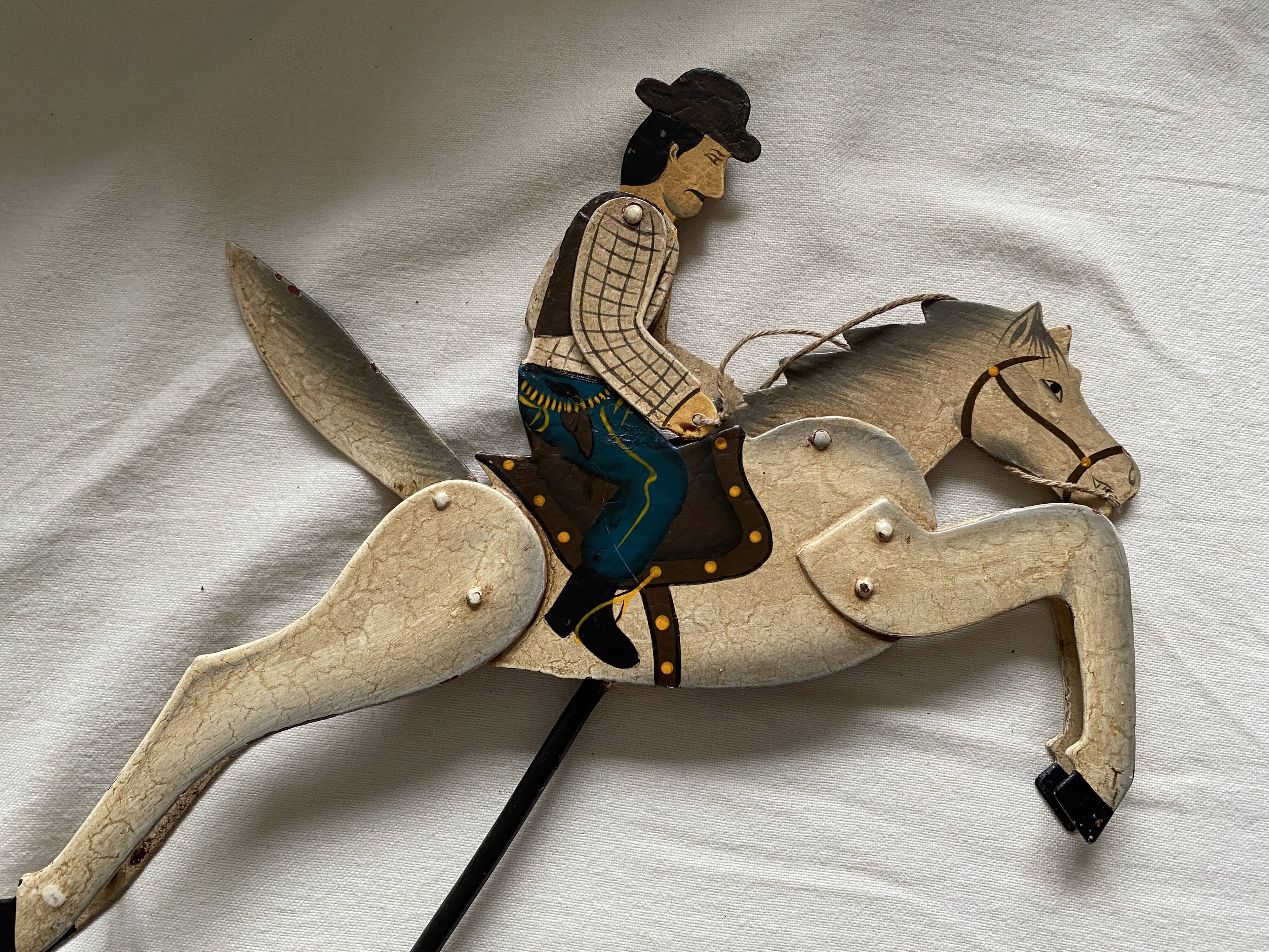 Rider and his horse in enamelled sheet metal rocking