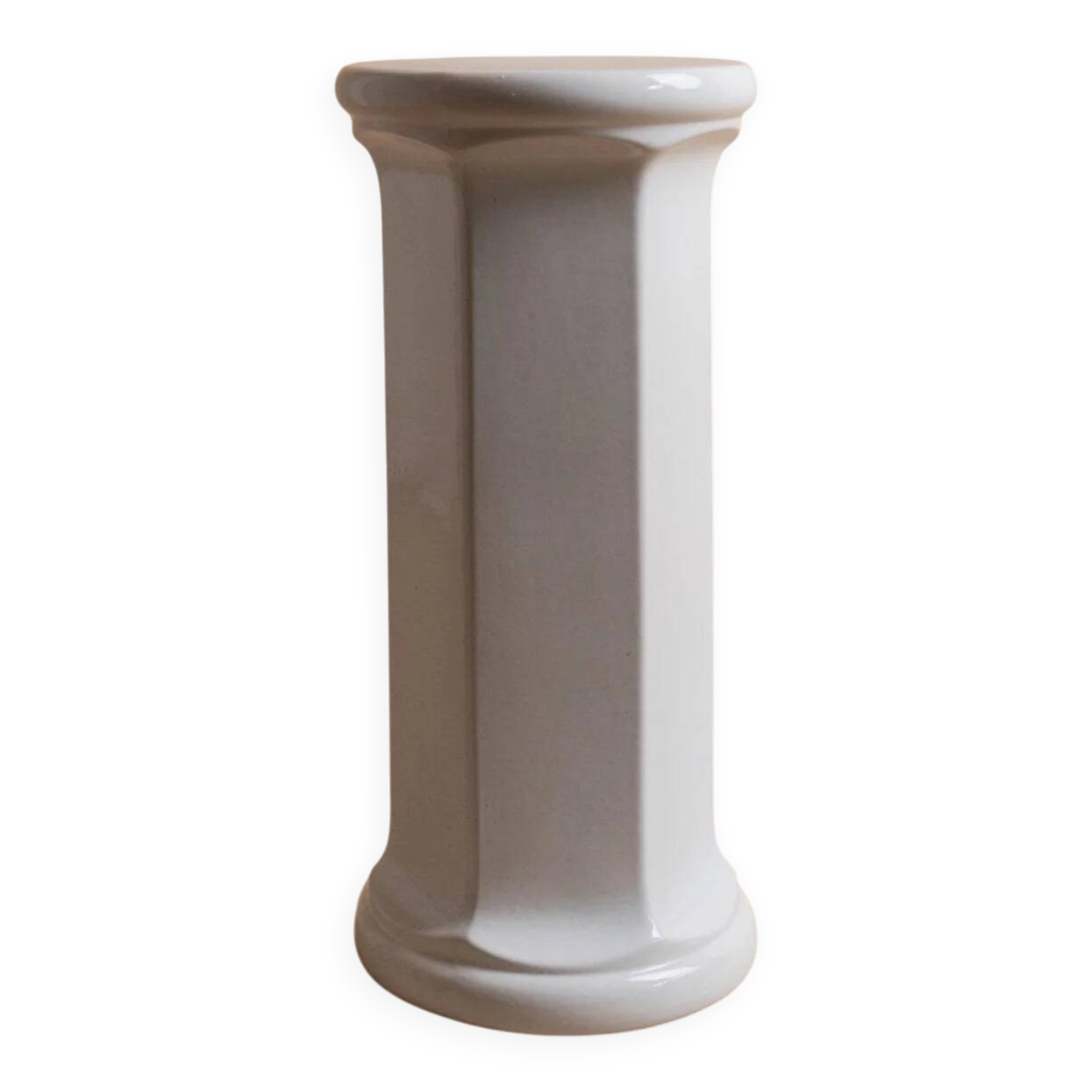 White glazed ceramic column pedestal table - 1970s Italian vintage display stand