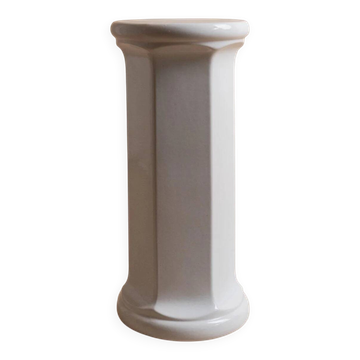 Table de présentation en céramique blanche émaillée sur colonne - support vintage italien des années 1970