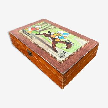 Disney Antique toy, cube puzzle - 12 pieces in their wooden case - Garnier Cornil