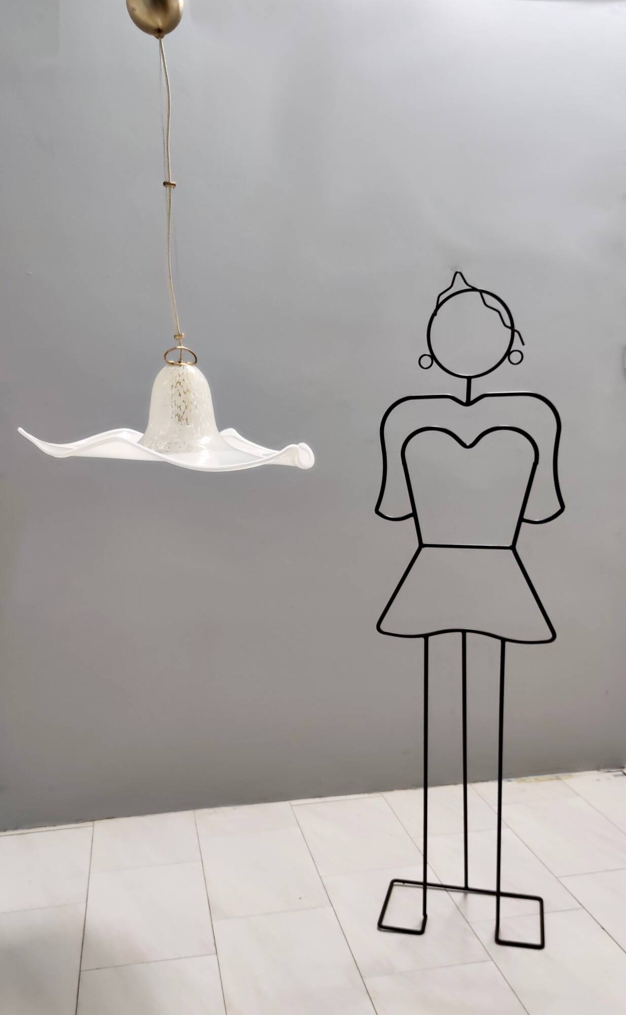 White Murano Glass Pendant Marked La Murrina, Italy, 1980s