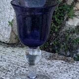 Set of 4 wine glasses in blown and bubbled glass, duo line, biot glassware style, unsigned