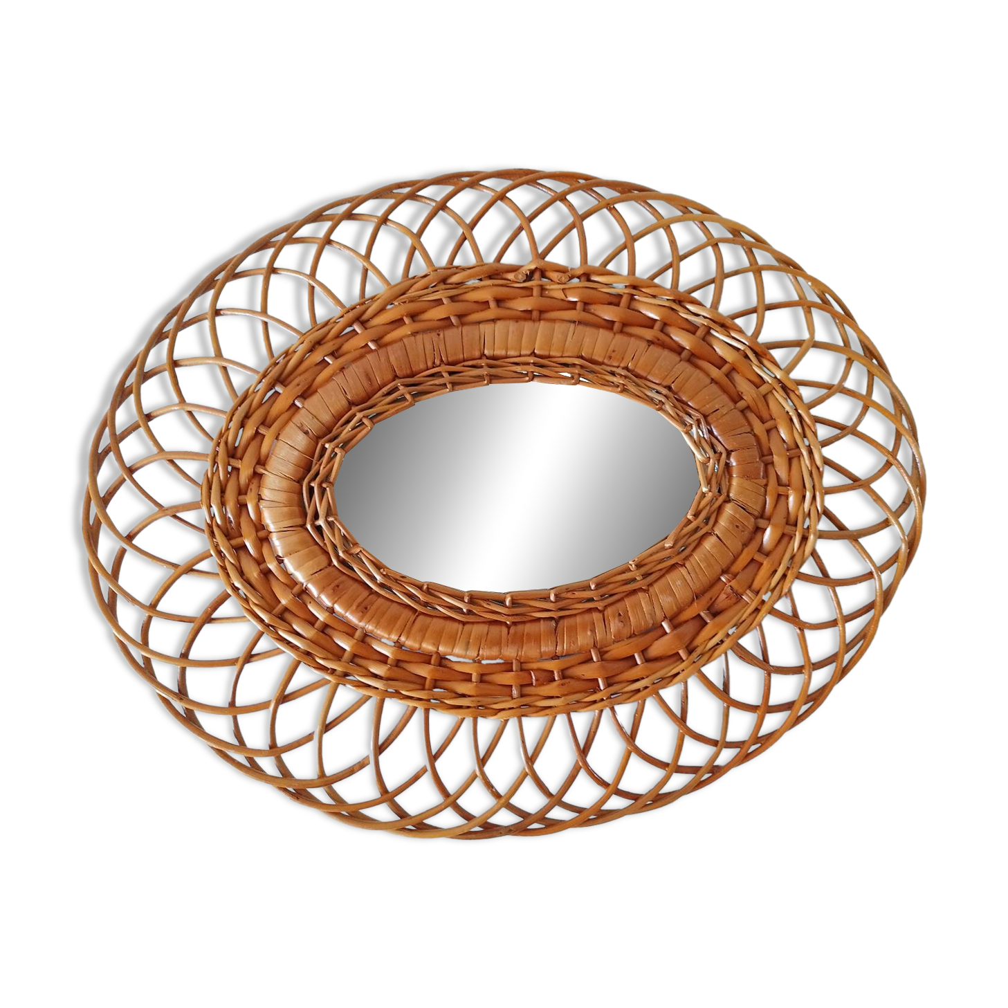 Woven rattan mirror