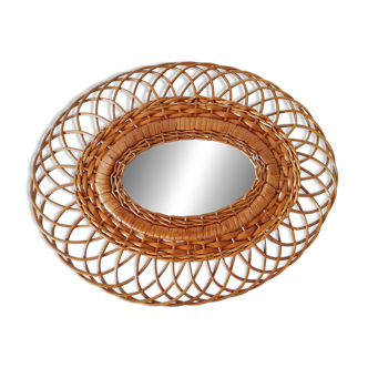 Miroir en rotin tressé