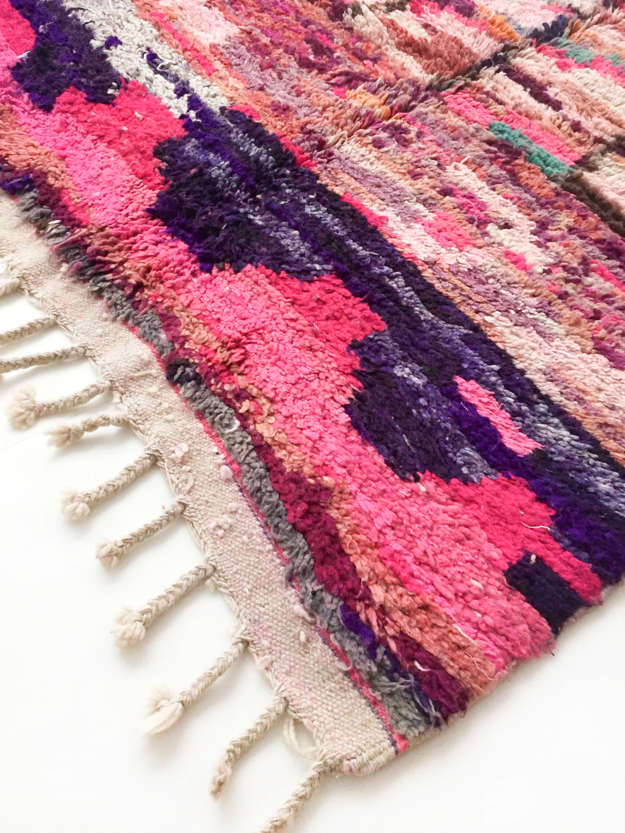 Berber rug Boujaad pink with colorful patterns 241x145cm