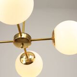 Italian Mid Century Golden Sputnik Chandelier with Opaline Shades, 1960s