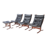 Set of 3 Siesta Chairs and one Ottoman by Ingmar Relling for Westnofa. Very good condition, no tearing in the leather, feels smooth to the touch
