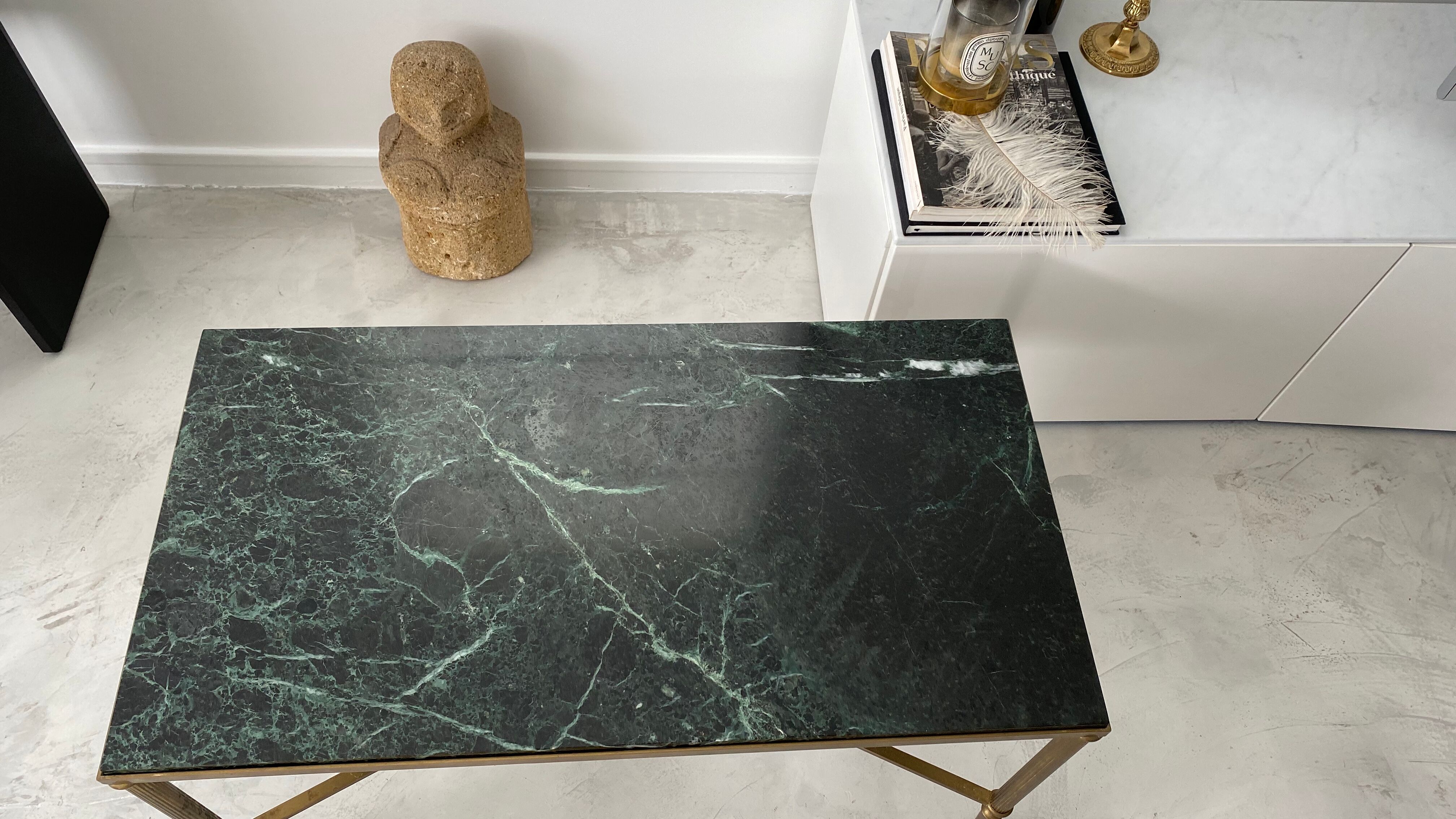 Green marble and brass coffee table