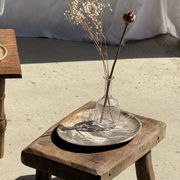 Petrified wood catchall or dish, beige with a brown spot in the centre, D24-27 -377.