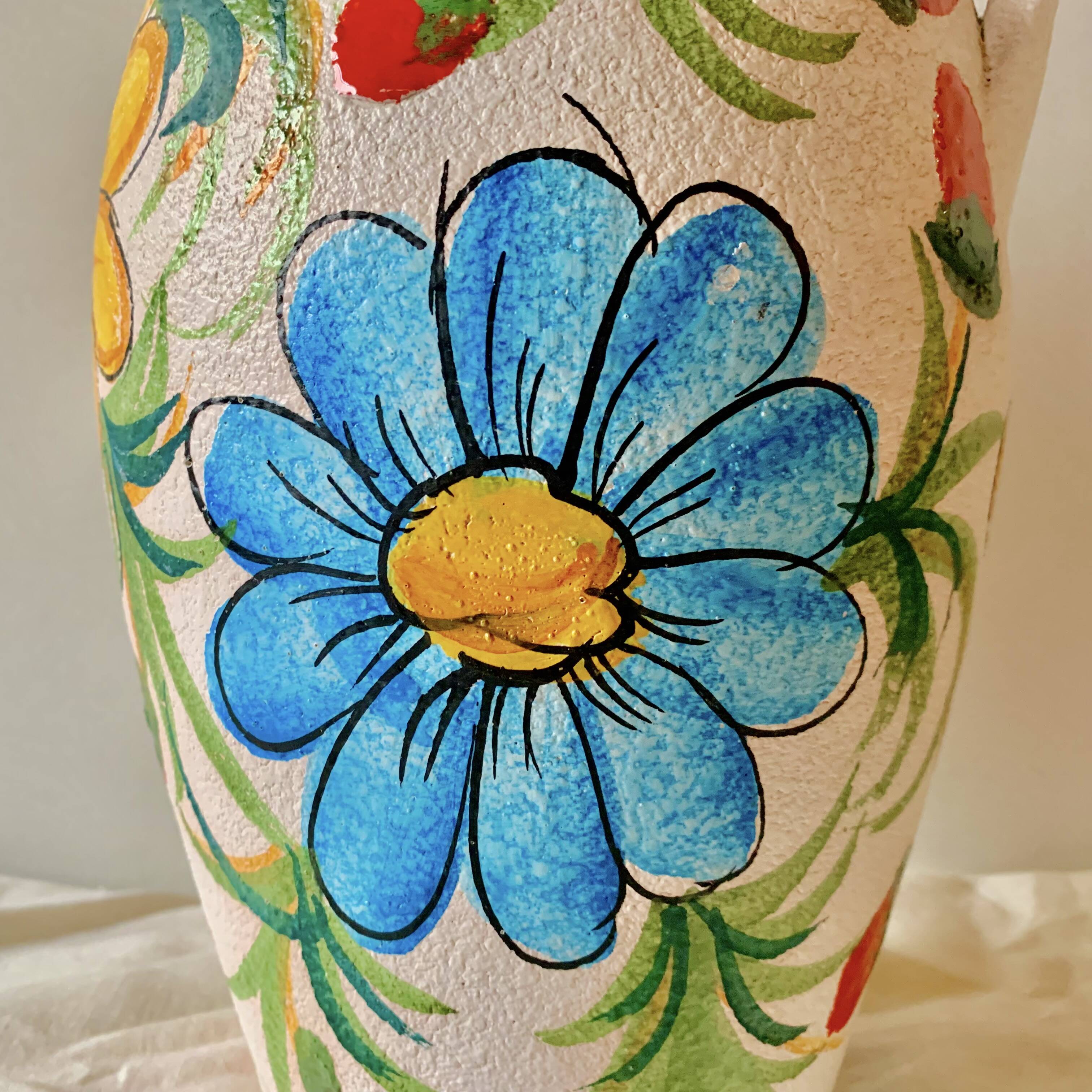 Large vintage ceramic vase - hand-painted floral decoration - Italy