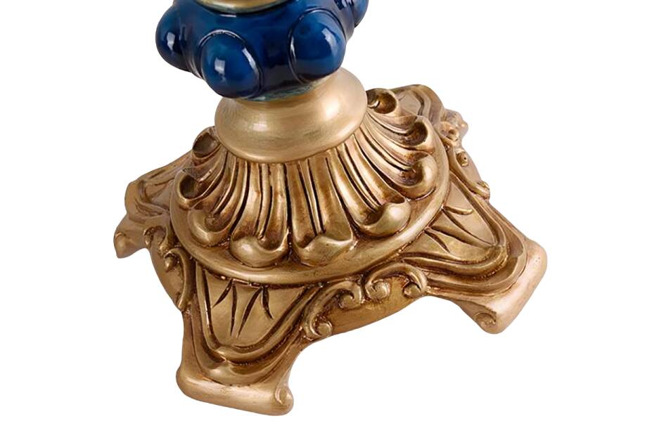 Vintage Table Lamp with Blue Floral Glass Shade - Romantic Accent Lamp for Bedroom