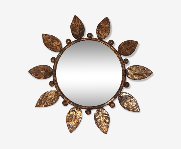 Miroir floral en métal doré