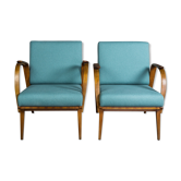 Paire de fauteuils vintage Tchécoslovaque par Jitona, Hêtre et Tissu bleu 1960s
