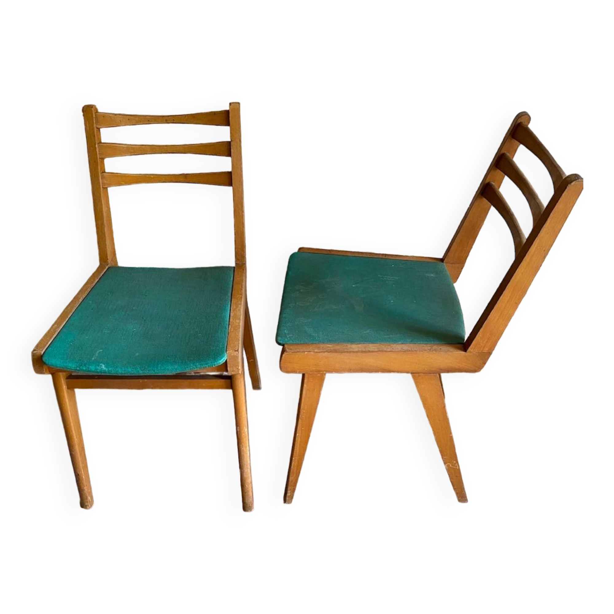 Vintage chairs 1950s/60s wood seat duck green fabric