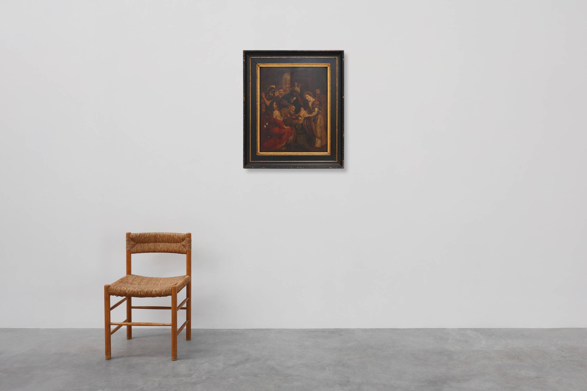 Flemish 18th century framed religious oil on wood painting Adoration of the