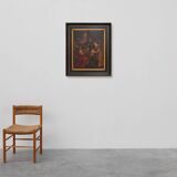 Flemish 18th century framed religious oil on wood painting Adoration of the