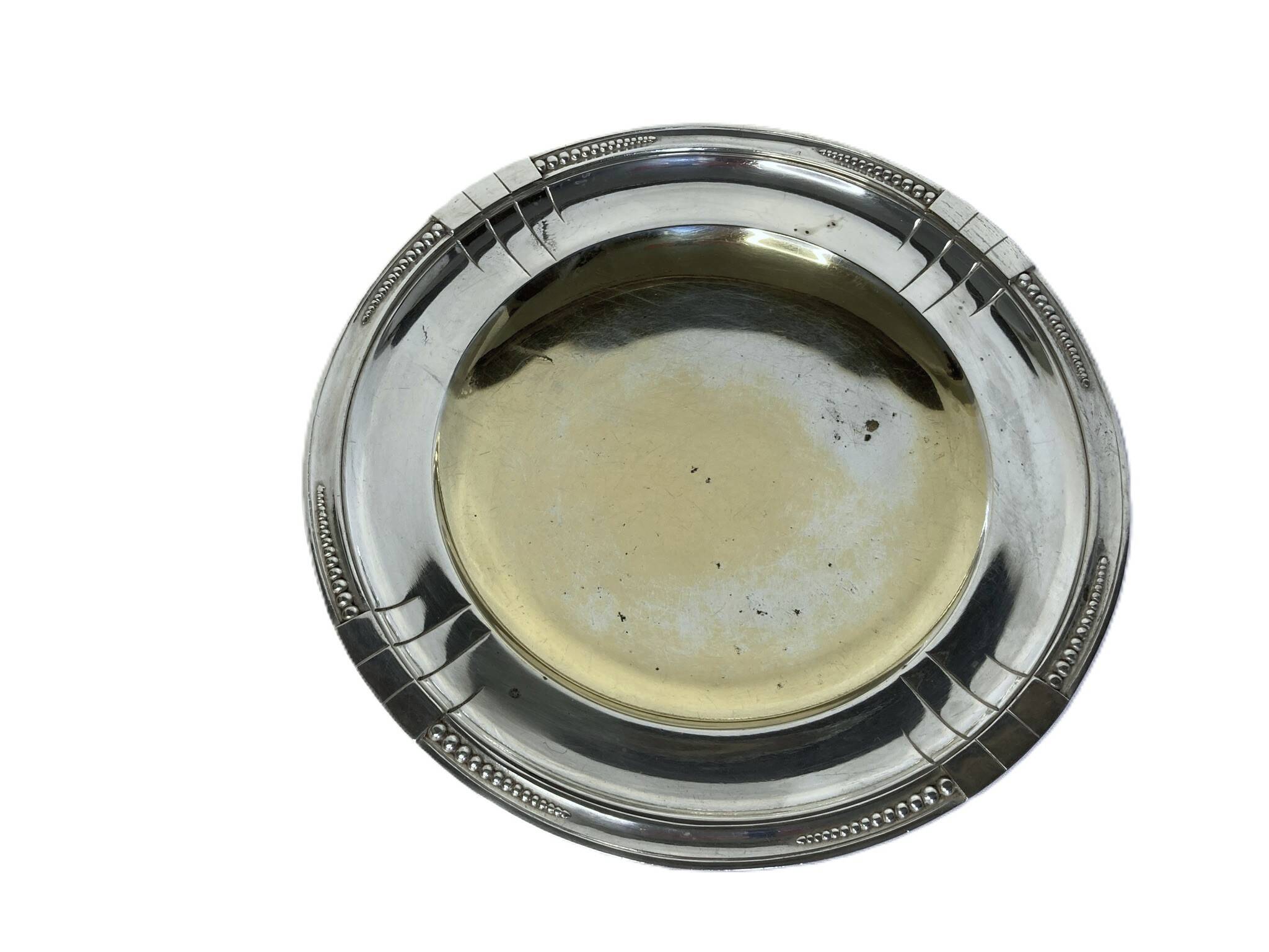 Art Deco silver-plated metal tray on pedestal, circa 1930
