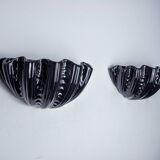 Pair of shell wall lights, black ceramic, Italy, 1970