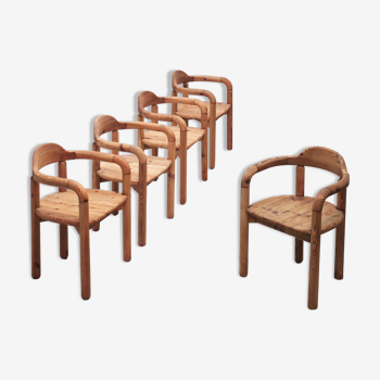 Series of 5 Scandinavian pine chairs