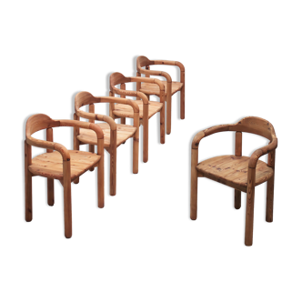 Series of 5 Scandinavian pine chairs