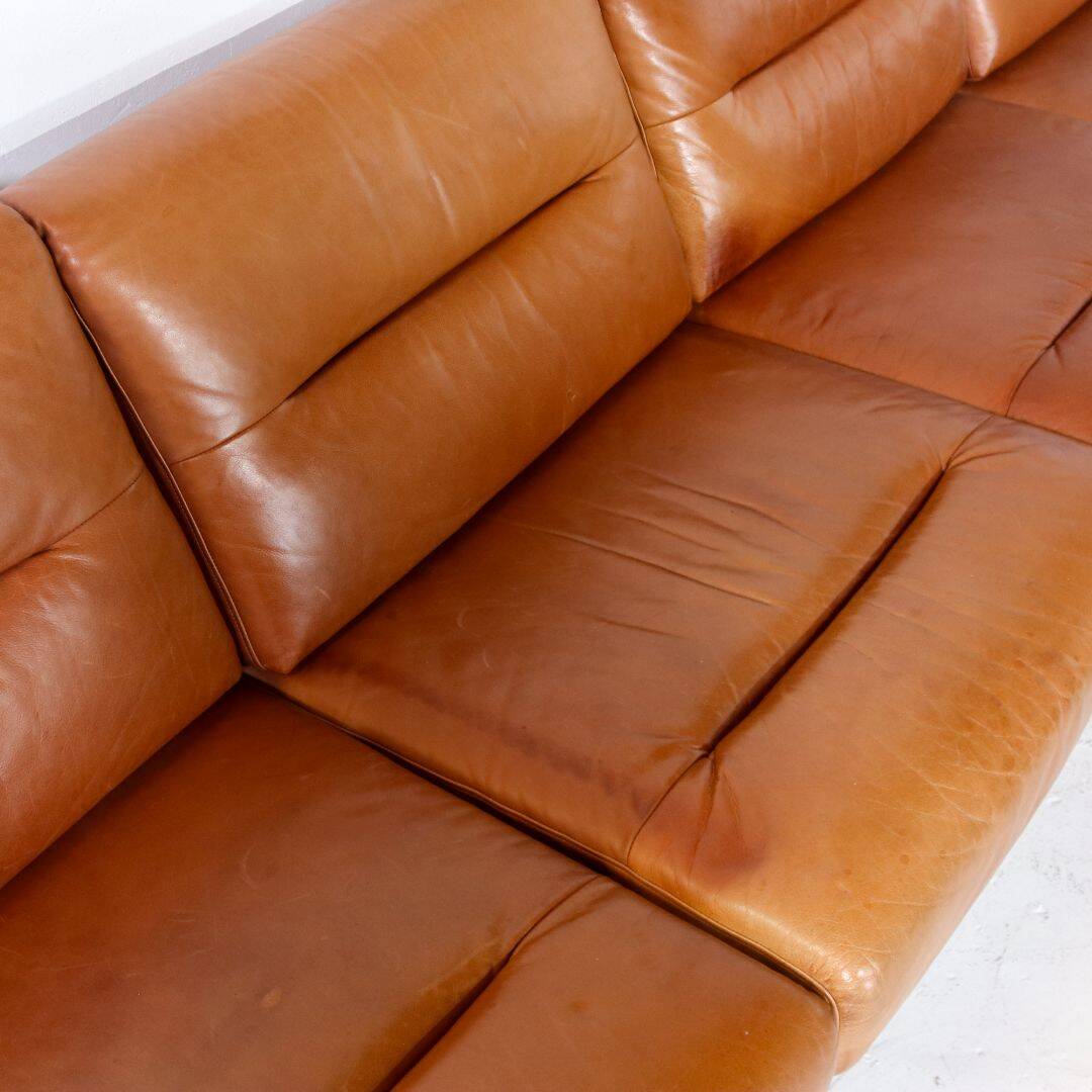 Brutalist 7-piece cognac leather modular sofa