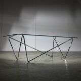 1970's Italian Coffee Table with Tempered Glass on Chrome Zig-Zag Frame