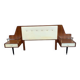 G-Plan headboard from the 1960s in brown wood, with integrated bedside tables and glass tops.