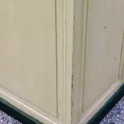 Late 19th century grocery counter in green and yellow patina painted wood