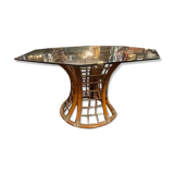 Table pied bambou & verre fumé
