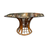 Table pied bambou & verre fumé