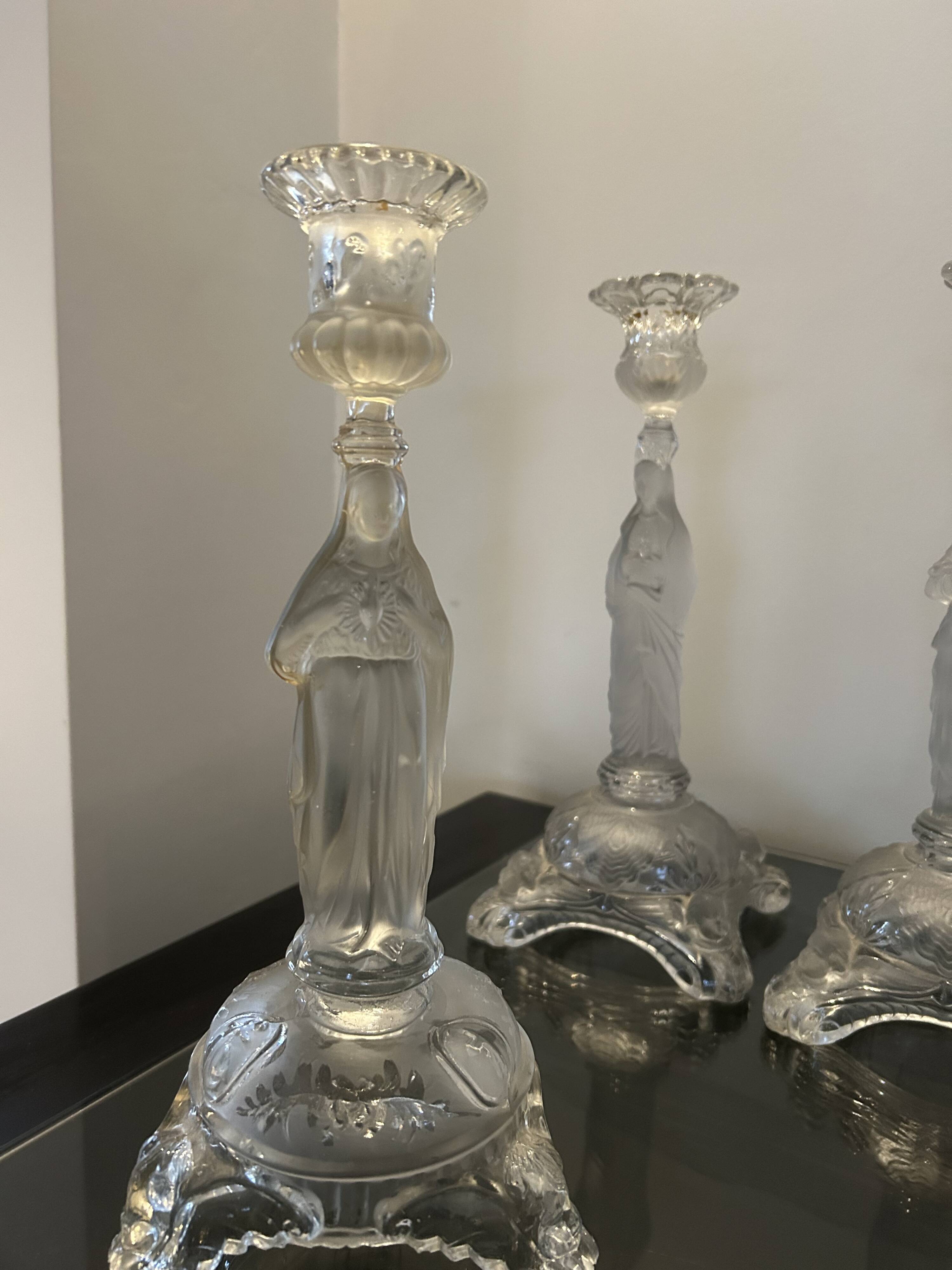 3 clear glass candle holders
