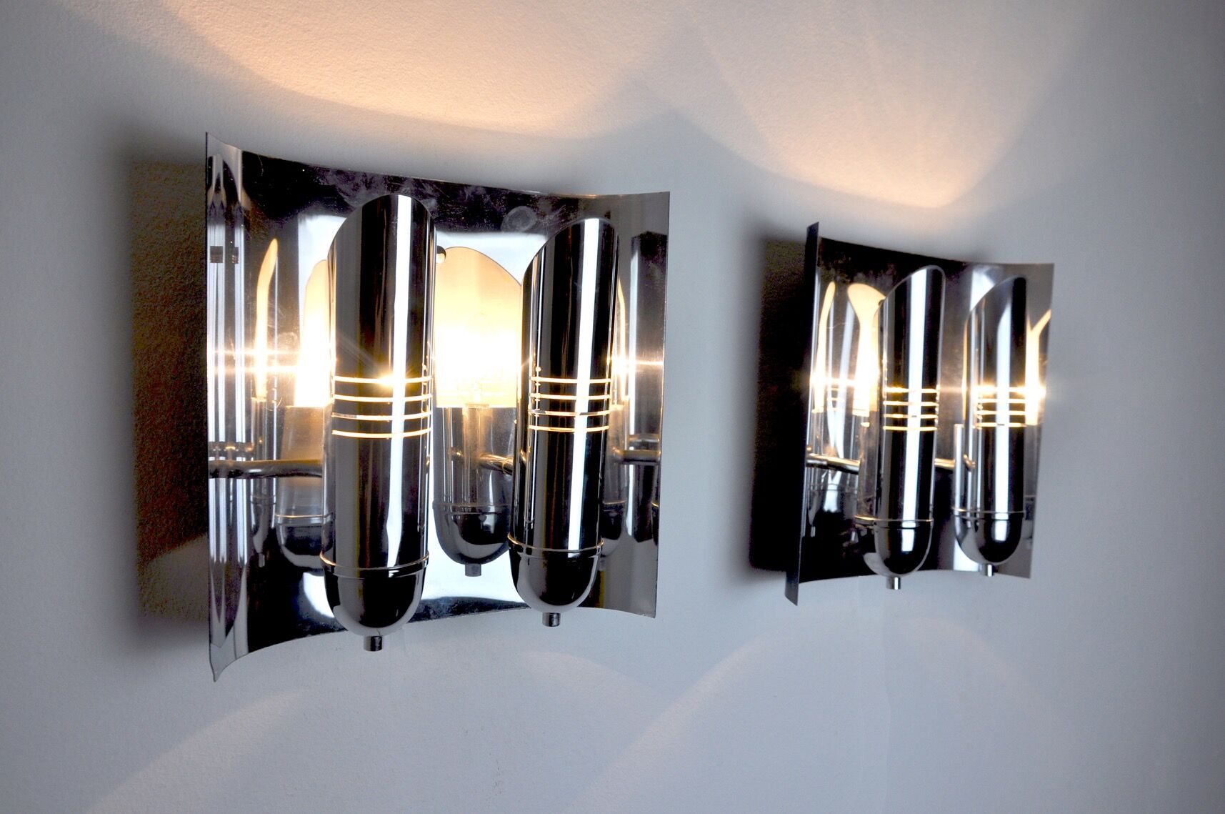 Pair of Tubular Chrome wall lamps, Denmark, 1970