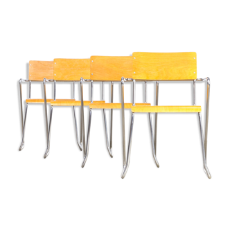 Set de 4 chaises de salle à manger contreplaqué ossature métallique des années 70