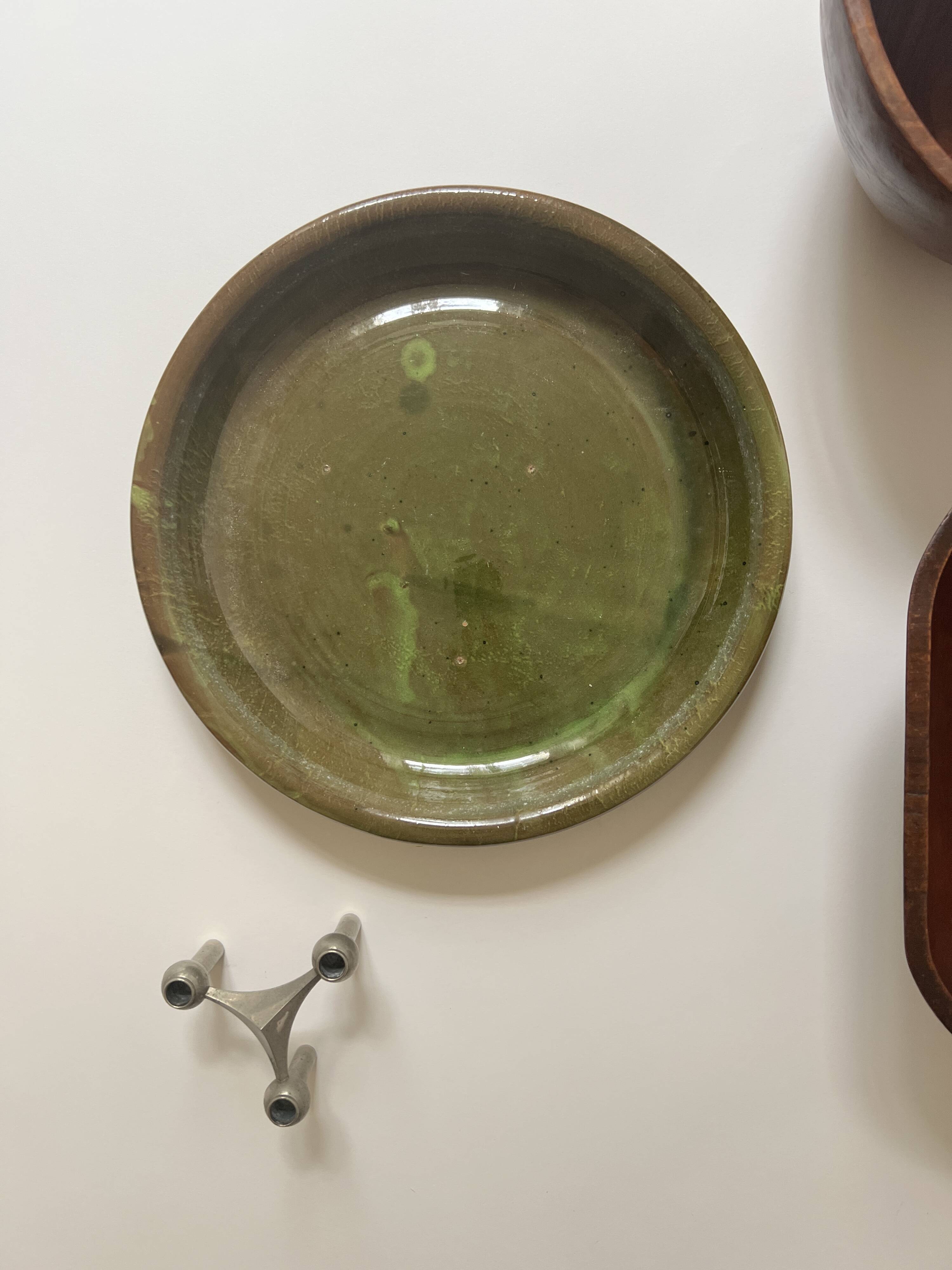 Large glazed earthenware dish, circa 1970