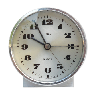 70s modern Silver alarm clock Prim, Czechoslovakia