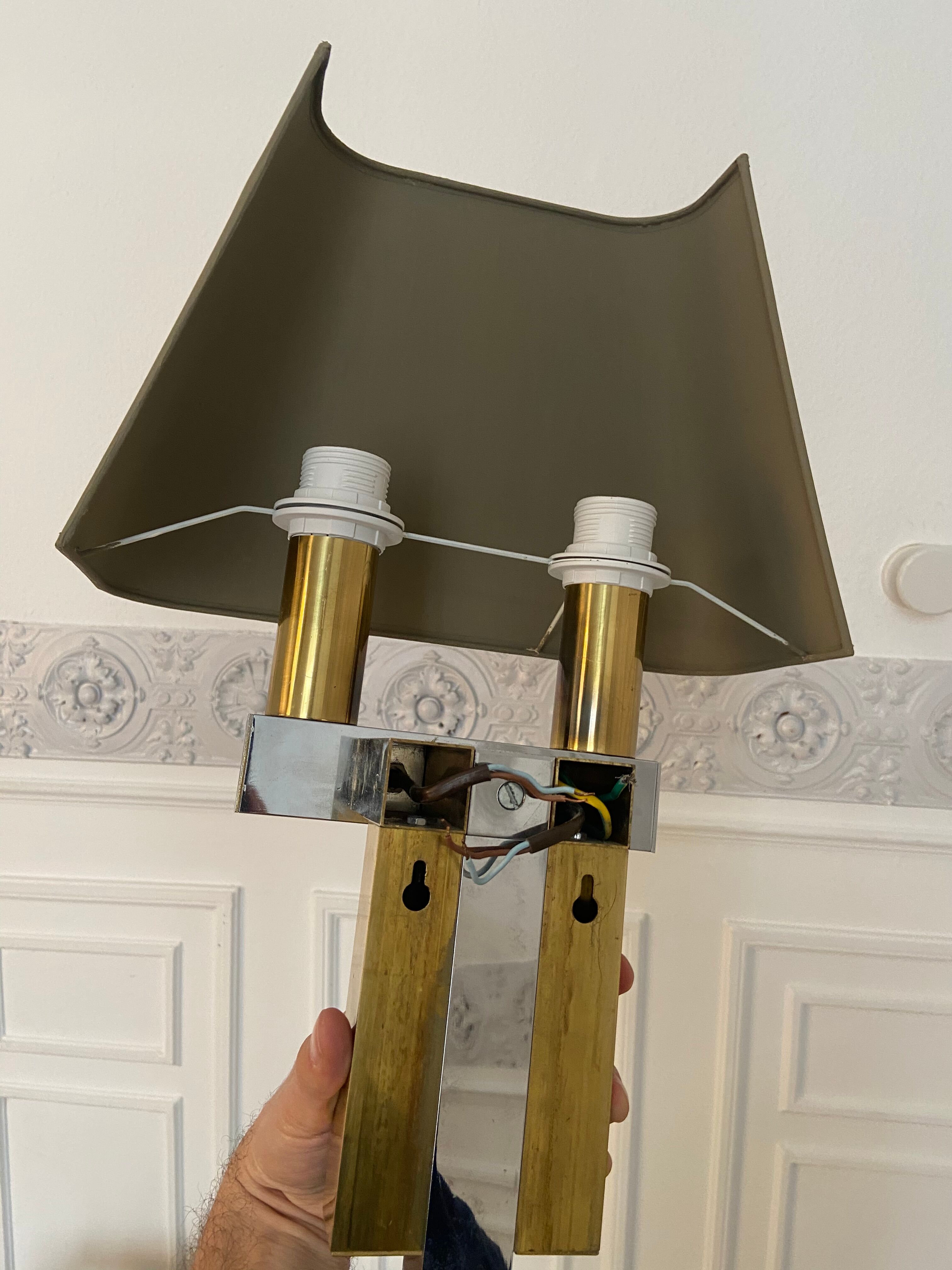 Pair of chrome and brass sconces, Italy, 1970s