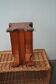 Vintage brown-stained pine stool, rustic/industrial style, 1960s.