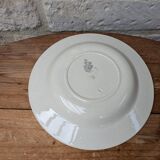 Old deep iron earth plate with blue flower pattern
