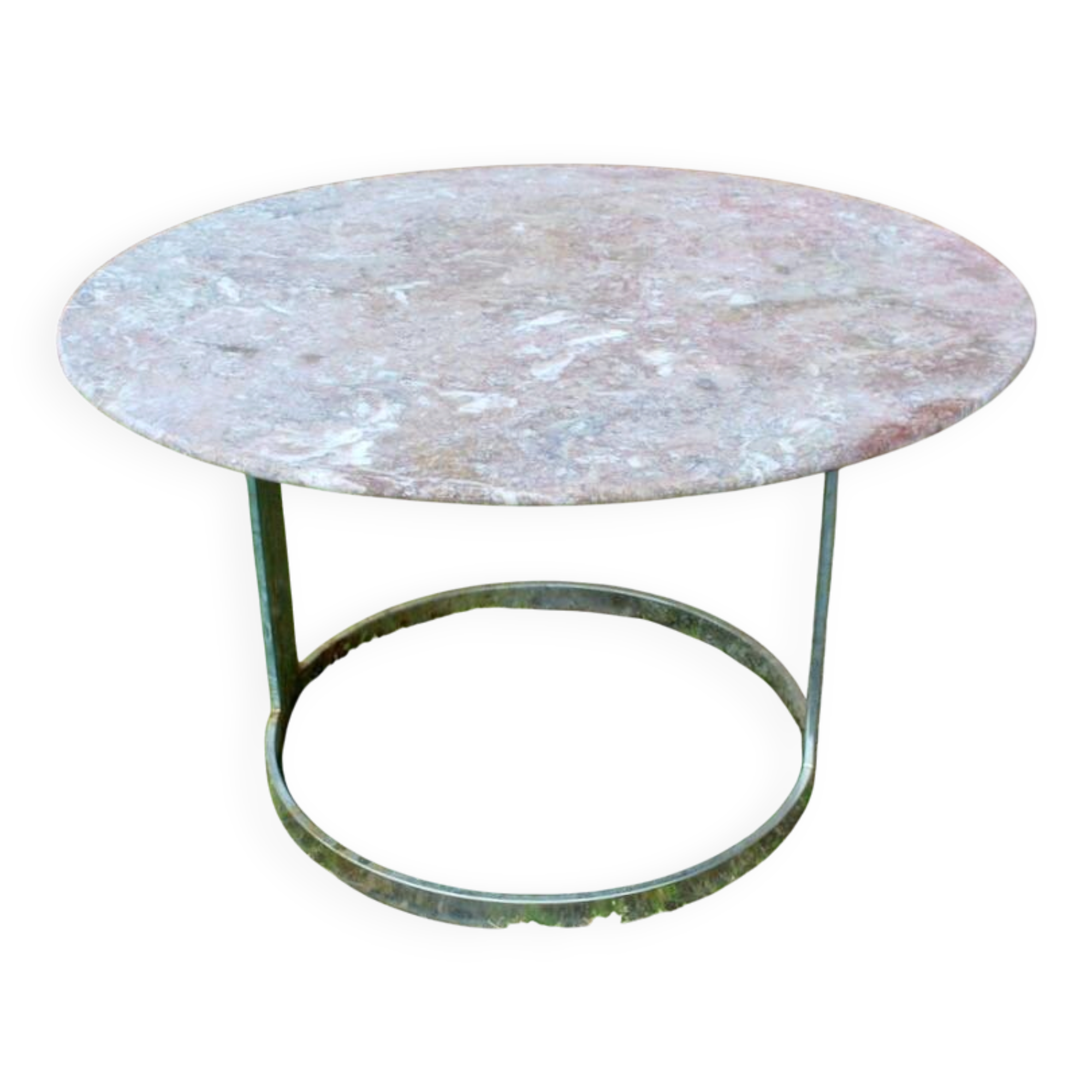 Round marble table with chrome base.
