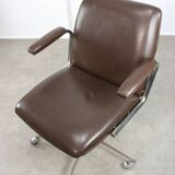 Mid-Century Italian Brown Leather Swivel Chair